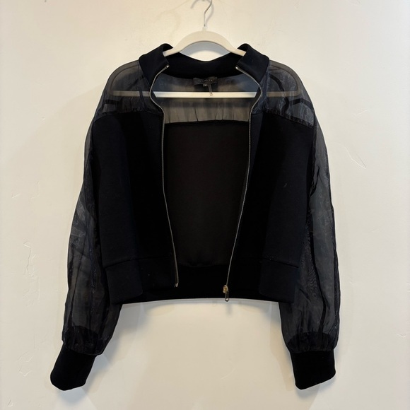 GRACIA black zip jacket sheer sleeves cropped jacket sheer - Picture 2 of 8